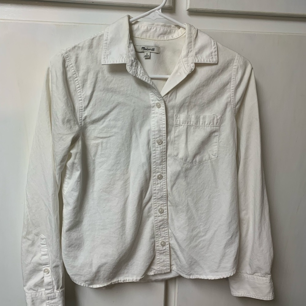 Madewell White Button Down Cropped Shirt